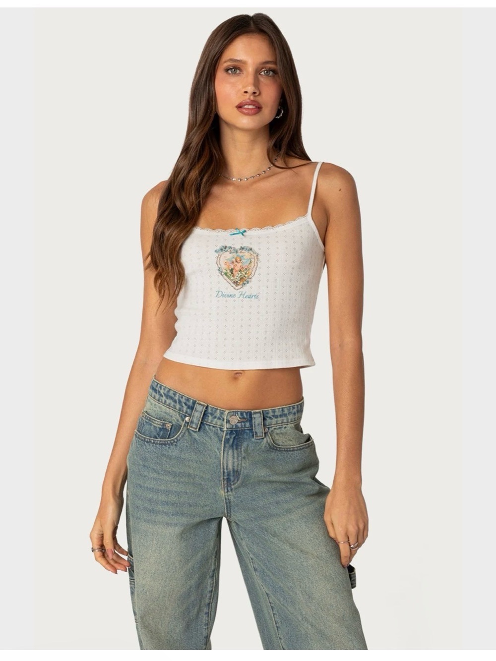Edikted Divine Hearts Pointelle Tank Top